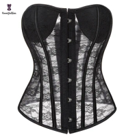 Summer Gothic Hollow Out Lingerie Transparent Sexy Black Mesh Corset Top Padded Cup Bra Bustier For Women Plus Size XS-XXL