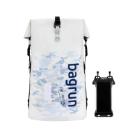 【Bagrun】潮流迷彩防水後背包 + 防水手機袋(機車騎士防水包 漂流袋 防雨包 水上活動後背包 完全防水包)