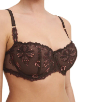 【Chantelle 仙黛爾】Champs Elysees.法式半罩網紗無襯性感女內衣 紅棕特.26050_0Q2(奢華刺繡蕾絲)