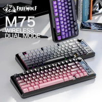 FREE WOLF M75 papan kekunci permainan tanpa wayar kompak 82 kekunci, dua mod (Bluetooth/2.4G), papar