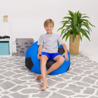 3 ft Bean Bag Chair with Filler Included, Soft Lounger Lazy Floor Sofa Cozy BeanBag Chairs for Kids, Blue Soccer Ball