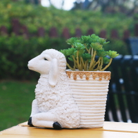 創意花園裝飾品 綿羊動物花盆擺件 庭院陽臺花器造景多肉綠植盆栽