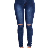 Women Ripped Jeans Stretchy Curve Plus Size High Waisted Boyfriend Hole Cute Distressed Denim Pants Push Up Butt ouc276B