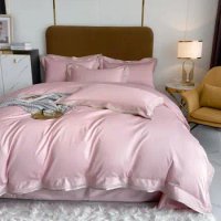 Pink Embroidered Duvet Cover Bed Sheet Pillow shams Luxury Princess Wedding Solid Color 100% Cotton Bedding Set Home Textile
