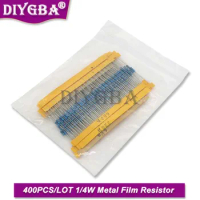 1/4W Metal Film Resistor Assortment Kit 10 Ohm - 1M Ohm Resistance Set 1K 10K 4.7K 470 680 Ohm Electronic Resistors 400PCS/LOT