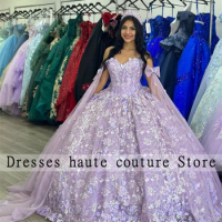 Mexican Lilac Lace Quinceanera Dresses Ball Gown 2024 With Bow Appliques Sweet 16 Dress Birthday Dress Corset Vestido De 15 Anos