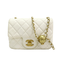 【二手名牌BRAND OFF】CHANEL 香奈兒 白色 菱格紋羊皮 Mini Flap 金球 肩背包