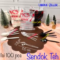 Sendok Teh Plastik KCS isi 100 / Sendok Puding Agar Putih Bening Hitam Epique_Seller