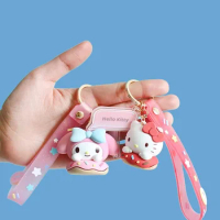 Sanrio Cartoon Animal Kuromi Hello Kitty Cinnamoroll Pompompurin Melody Pendant Keychain Key Ring Action Figures Model Toys Gift