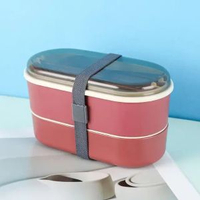 #N/A - A90(粉）雙層日式 可分隔便當盒 學生上班族便當盒 便攜式微波爐可加熱 密封午餐盒