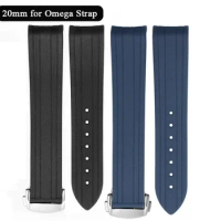 20mm Rubber Watch Strap for Omega for Seamaster 300 Wrist Band Folding Watch Clasp Men Women Sport Bracelet Watch Accessories