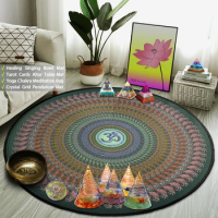 Classic Indian Peacock Mandala Round Area Rug Crown Chakra Yoga Room Buddhist Meditation Mat Bedroom Carpet Altar Tarot Card Pad