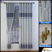 SKY - Gorden Jendela Blackout Motif Flat Garis Emas Kesan Premium Dan mewah Model Smokering 110x230