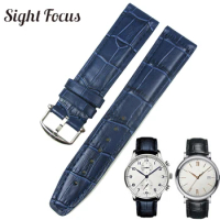 20mm (Buckle 18mm) Blue Black Watch Band Men for IWC Portofino Watch Leather Strap Replacement Watchband Belts Pin Buckle Montre