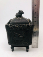 清代方形老銅爐，造型獨特，狐貍鈕，比較少見，大明宣德年制底款