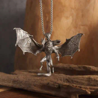 Personalized Goat Head and Dragon Head Inlaid Bat Wings Sky Wolf Pendant Necklace for Men and Women Dominant Metal Wolf