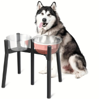 Elevated Round Steel Tube Dog Bowl, 2-in-1, Suitable for Bowls 7–10.6 inches/10.8–27 cm, Adjustable 