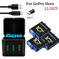 1750mAh Battery for GoPro hero 10 11 Or LED 3-Slots Charger For GoPro Hero 9 Hero10 Gopro 11 Sport Cameras Accessories