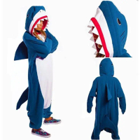 ฉลาม pijama เตือนฤดูหนาว ผู้ชาย สัตว์ คอสเพลย์ ขนแกะขั้วโลก Kigurumi onesie