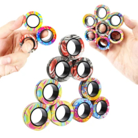 9Pcs Magnetic Ring Fidget Spinner Toys Set camo Fingers Magnet Rings ADHD Stress Relief Magical Toys for Kids Anxiety