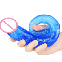 Blue Jelly Double Head Dildo Realistic Mini Dildo Anal Sex Toys Women Dildos Huge Lesbian Masturbator Double Ended Dong Penis