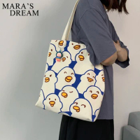 Mara's Dream Women's Canvas Cute Duck Print Tote Bag Student Shoulder Eco Foldable Shopper Bag Female Handbag Send Decorative
