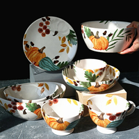 福意南瓜美式碗創意水果沙拉碗個性陶瓷深盤大湯碗面碗米飯碗平盤