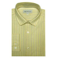 【MURANO】休閒牛津長袖襯衫-黃條(台灣製、現貨、牛津、條紋)
