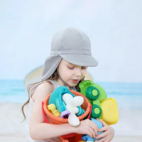 New Beach UV Cut Cap Floral Children's Shawl Cap Soft and Light Shawl Hat Outing Wild Gray Cute Sun Hat 1-4 Years Children's Hat