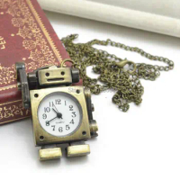 30pcs/lot Bronze Robot Pocket Watch Necklace High Quality Fob Watch Wholesale Christmas Gift Watch