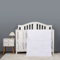 3 pcs Baby Crib Bedding Set white color solid for Girls and boys including quilt, crib sheet, crib skirt