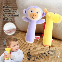 0-3 years old baby soothing animal hand puppet toys, monkey shape hand holding BB stick, hand rattles Pushchair accessories