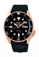 Seiko Seiko 5 Sports SKX Series Black Dial With Rose Gold Accents Black Silicone Band Automatic Watc