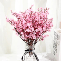 Artificial Flowers Pink Silk Plum Cherry Blossoms Home Arrangement Decor Wreath Babies Breath Fake Flowers DIY Wedding Bouquet