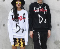 FINDSENSE Z1 韓國 時尚 潮 男女情侶穿搭 寬鬆 字母印花 手臂抽繩設計 長袖T恤 衛衣 外套