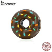 bamoer Silver Chocolate Donut Bead Delicious Dessert Character 925 Sterling Silver Charm for Original Bracelet Bangle SCC1820