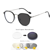 Photochromic Myopia Glasses Round Metal Frame Sun Photochromic Nearsighted glasses Finished Myopia Eyewear