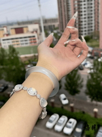 【摘月】貓眼石白月光手鐲冰透銀手鐲玉鐲女士高冰精美玉髓美人鐲【北歐居家生活】
