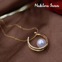 MADALENA SARARA 7-8mm Saltwater Pearl 18K Gold Necklace Natural White SaltwaterPearl Perfectly Round Pendant Necklace AU750 gold