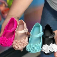 Brazil Mini Children's Shoes Summer 2024 Girls' Bow Camellia Jelly Sandals Baby Kids Princess Jelly Beach Shoes Toddlers Shoes
