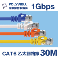 POLYWELL CAT6 高速乙太網路線 UTP 1Gbps 30M 黑色