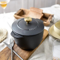 16cm Flat Light Black Cooking Pots No Coating No Rust Enamel Cast Iron Pot Mini Single Pans Porridge Soup Pot