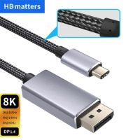 Thunderbolt 3 USB C to Displayport 1.4 cable 8K 4K 144Hz 2K 165Hz USB 3.1 Type C to DP cable for macbook pro Dell