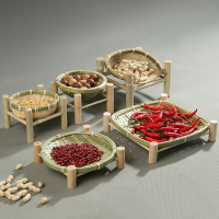 手工竹編干果盤水果籃竹簍茶點盤創意家用竹筐收納筐籃子圓形簸箕