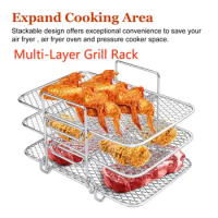 Double Basket Air Fryers Rack Compatible for Ninja Air Fryer 304 Stainless Steel Multi-Layer Grill Rack for Oven Microwave