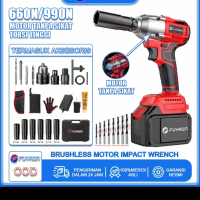 FUYAON Cordless Impack Wrench 990N Kunci Pas Listrik Baterai Lithium 7500mAh Torsi 990N/660N Termasu