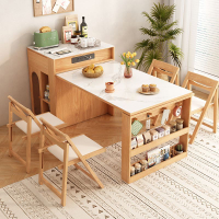 免運 島臺巖板餐桌日式家用一體現代簡約小戶型餐邊柜伸縮折疊吃飯桌子