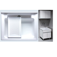 【大巨光】(GN-75A)實心人造石洗衣槽檯面/白色結晶板/嵌亮鉻色鋁把手/最能適合室外陽台環境