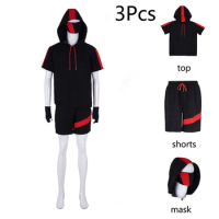 Anime Royale Ikonik Cosplay Costume Hoodie Black Full Set Sports Sweatshirt Suit Outfits for Kid Men Top Shorts Halloween Suit
