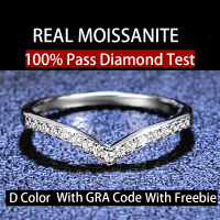 จริง  V-Shaped Eternity Half-Circle สีขาว D สีแหวน  เงินสเตอร์ลิงพร้อมการรับรอง GRA สามารถ Pass Test